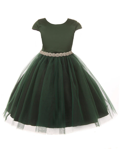 Kids Dream Big Girls Hunter Green Satin Tulle Rhinestone Christmas Dress 8-14 - SophiasStyle.com